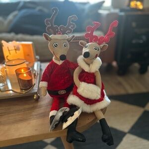 Festive Galerie skating Reindeer Couple Plush Set - Red and Brown